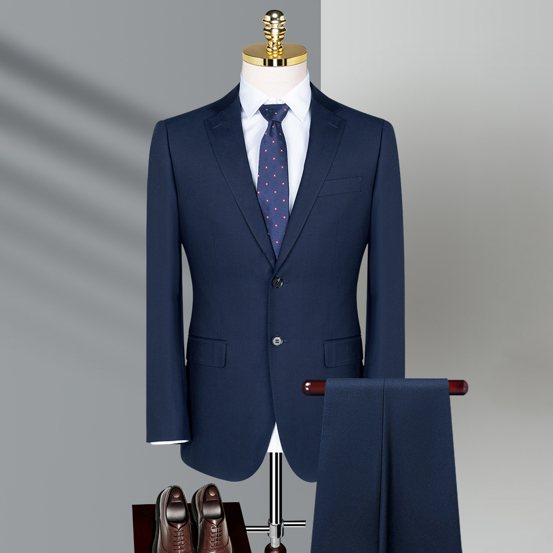 藏蓝色商务化纤男西服套装